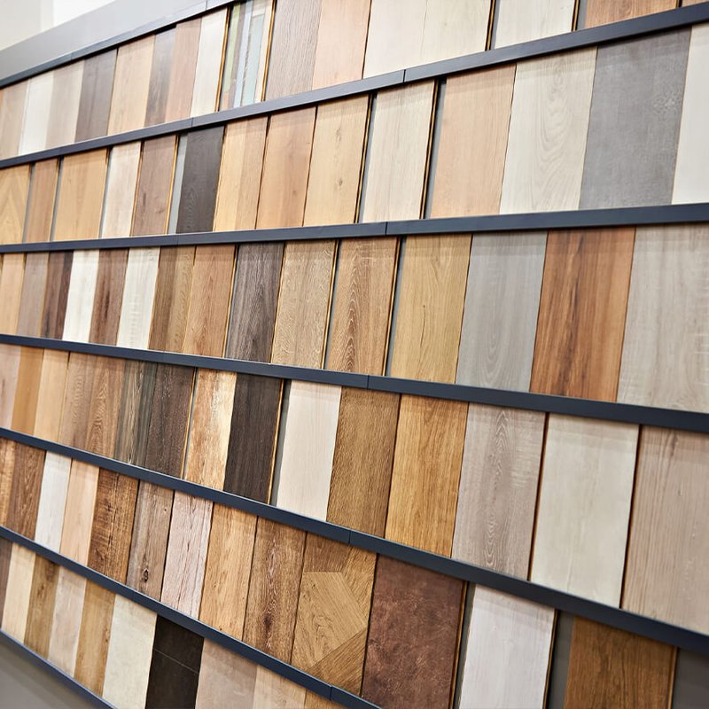 Flooring samples display in a bright Lindon UT showroom