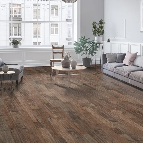Open concept home with rustic hardwood flooring