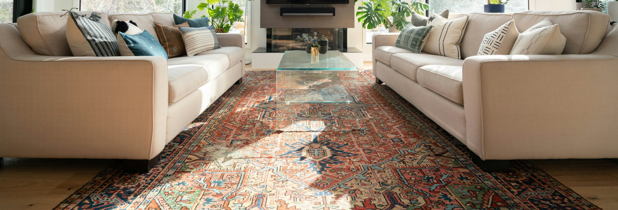 Colorful area rug in a cozy living room in Lindon UT